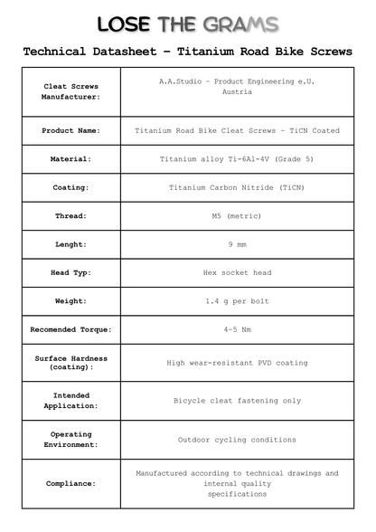 Titanium Road Bike Cleat Screws Upgrade Set - TiCN Coated